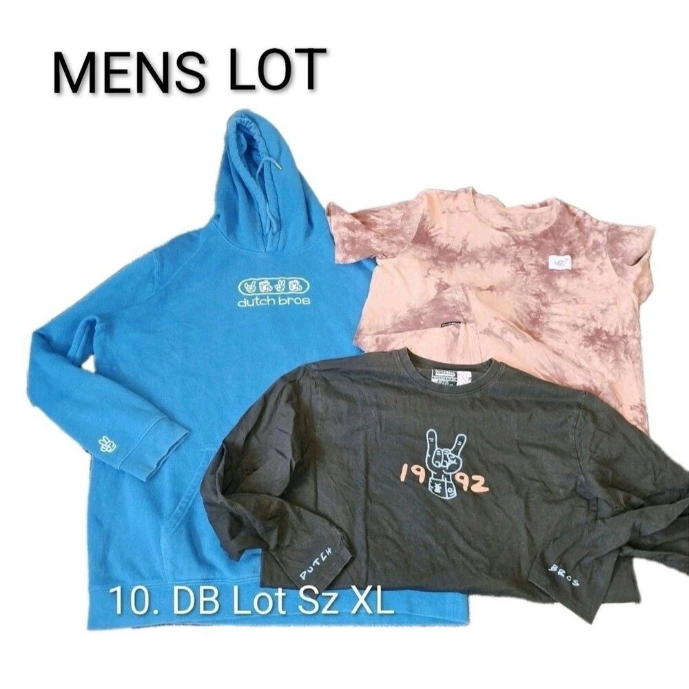 #10 Dutch Bros Lot XL Logo Blue Hoodie Tie Dye & Black DB Tour Graphic Shirt Lot